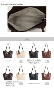 Detailed interior zipper pocket and color options for the vintage leather tote bag
