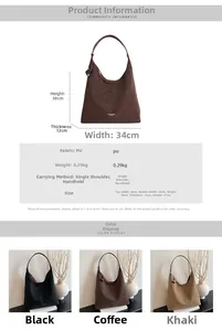 Detailed size chart and multi-color options for the large PU leather hobo shoulder bag