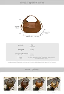 Detailed size specifications for the stylish PU suede crescent crossbody handbag