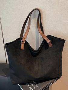 Grand Sac Cabas en Daim pour Femmes Minimaliste Banlieue Sac à Épaule Vintage Couleur Unie Bureau Sac à Main Voyage