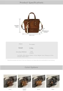 Detailed view of vintage bucket bag featuring wood bead pendant and stud ornaments