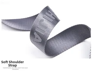 Macro shot of the soft gray nylon shoulder strap with textured Jacquard embossing