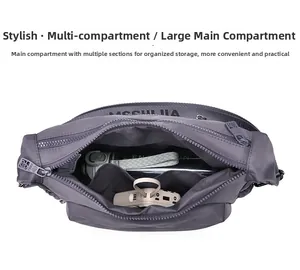 Macro view of water-resistant nylon bag interior with multi-compartment storage pockets