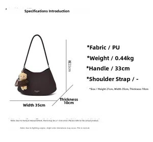 Size chart showing dimensions for the brown PU leather underarm bag at 35x21x10 cm