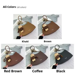 Detailed grid view of five minimalist leather shoulder bags in classic fall autumn colors