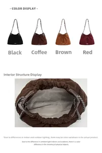 Close-up of four colors of quilted bucket bags and the interior lining structure