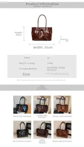 Size chart for vintage PU shoulder bag showing dimensions 35x23x9cm and specifications