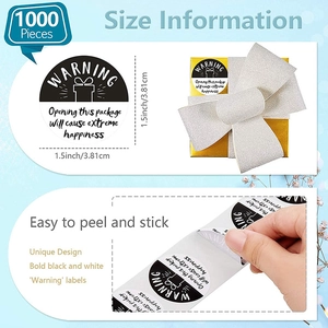 Round 1.5-inch extreme happiness warning stickers for gift boxes, roll of 1000 labels