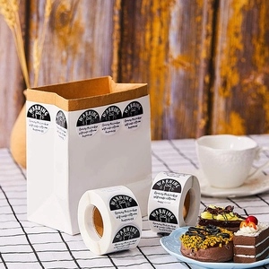 Warning Opening This Package sticker on white bag and roll with wooden background