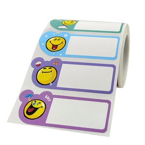 Roll of waterproof cartoon smiley rabbit name labels with blank writing space for kids