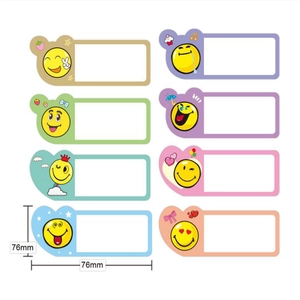 Waterproof cartoon smiley face name stickers set with colorful borders for kids