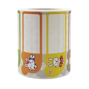 Waterproof cartoon rabbit name labels for children with colorful floral frame stickers