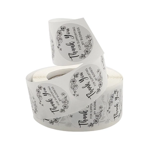 Roll of white Thank You for Supporting My Business stickers with floral line art