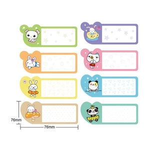 Waterproof cartoon rabbit and bear name labels for kids food storage, 76x76mm stickers