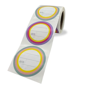 Rollo de etiquetas adhesivas redondas de 50 mm para fechas de alimentos con bordes de colores