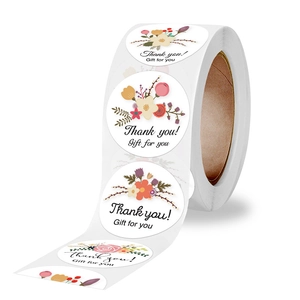 Floral Thank You stickers for gift packaging with four unique hand-drawn flower designs