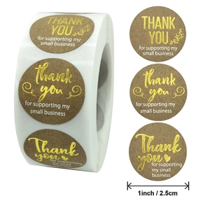 Kraft Paper Thank You Stickers Round Gold Stamping Labels For Small Business Gift Packaging Envelope Sealing Stickers