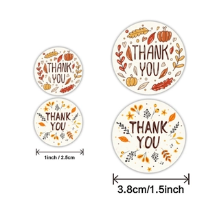 Pumpkin and autumn leaf Thank You stickers in 1 inch and 1.5 inch sizes for gift packing