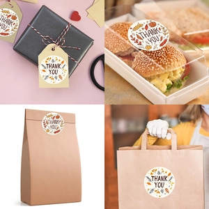 Pumpkin maple leaf Thank You stickers for Thanksgiving gift packaging and sealing