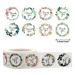 Floral Thank You Stickers Round Adhesive Seal Labels For Small Business Baking Gift Packaging Wedding Shipping Labels
