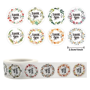 Roll of 8 colorful floral Thank You stickers for gift sealing and bakery packaging