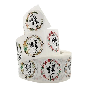 Floral Thank You stickers for gift sealing and packaging, 8 flower designs in a roll