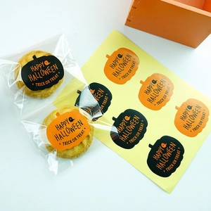 Halloween pumpkin stickers for baking gift packaging with Happy Halloween text