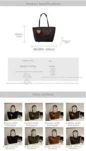 Dimensions détaillées pour le grand sac fourre-tout vintage en PU avec ours peluche