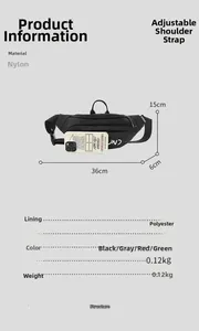 Detailed size specs for nylon crossbody bag showing 36x15x6cm dimensions and features