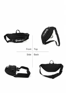 Detailed four-angle view of black checkered crossbody chest bag with Tengrun logo