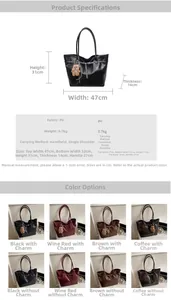 Detailed size specifications for a large capacity PU leather tote bag with 47cm width