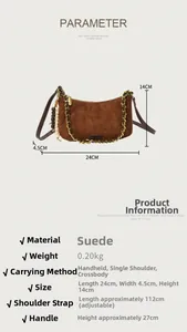 Detailed size specifications of the leopard suede shoulder bag with retro gold chain strap