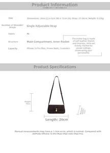 Détail de la texture en cuir PU marron foncé et de la bandoulière réglable du sac