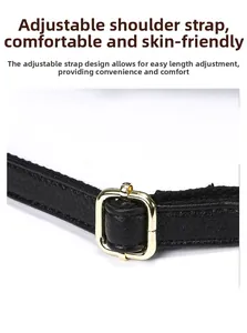 Detail of adjustable black litchi pattern strap with premium gold square buckle