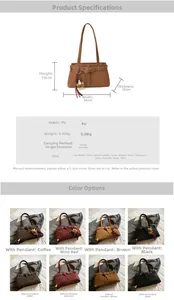 Detailed size chart and multi-color options for the retro large capacity shoulder bag