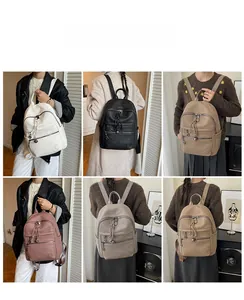 Collage of six colors for large capacity PU leather backpacks with front zipper pockets
