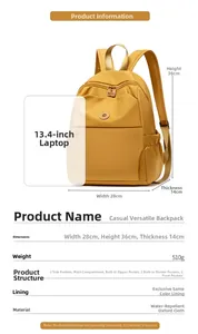 Detailed size chart for mustard yellow oxford backpack fitting a 13.4 inch laptop