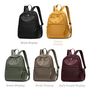 Lightweight Oxford fabric backpacks in black, yellow, green, khaki, and dark purple colors