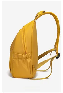 Side view of minimalist yellow waterproof oxford fabric backpack for daily commuting