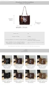 Tableau des tailles et options de couleurs pour le sac cabas vintage en similicuir chic