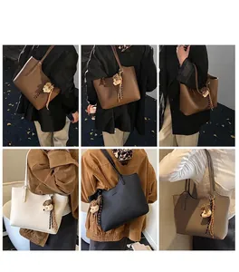 Collage of large tote bags in four colors with bear charms and leopard ribbons