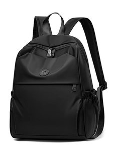 Minimalist black oxford fabric commuter backpack for women with front zipper pocket