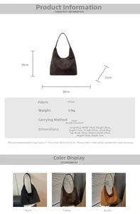 Size chart showing dimensions for the large and small velvet tote bag set with measurements