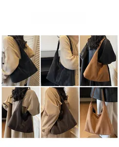 Detailed side view of high-capacity minimalist tote bag in black, brown, and coffee colors