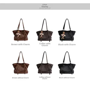 Color options of large capacity tote bags in brown, coffee, and black with cute rabbit charms