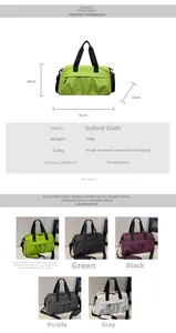 Waterproof travel bag dimensions 42x24x23cm showing color options in oxford fabric