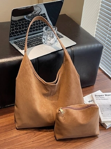 Women Vintage Frosted Velvet Tote Bag Large Capacity Minimalist Hobo Shoulder Bag With Small Pouch Commuter Handbag