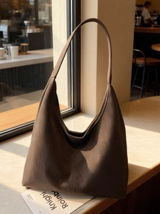Vintage dark brown suede hobo tote bag with a minimalist large capacity design