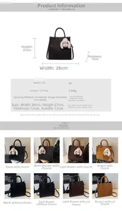 Detailed size chart and multi-color options for the minimalist faux leather tote bag