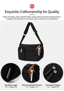 Detail showing waterproof nylon fabric texture, metal buckles and beaded zipper puller